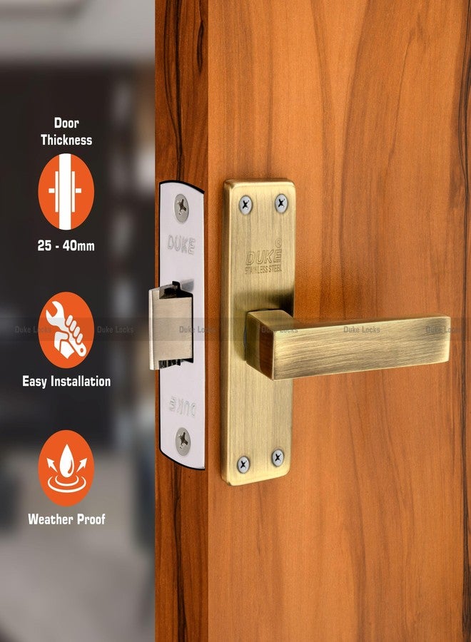 DUKElocks طقم قفل باب صغير من الفولاذ المقاوم للصدأ من ديوك 1005 BA للأبواب الرئيسية والمطابخ وغرف النوم والمكاتب والفنادق، جسم قفل نحاسي بتصميم فاخر ولون نحاسي عتيق 100 مم (5 بوصة). - Image 2